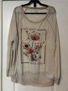 Macy’s Pretty Rebel 2X Cream Long-Sleeve Lightweight Sweatshirt